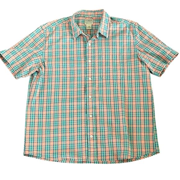 L.L. Bean Seersucker Button Down Shirt Mens LARGE Short Sleeves Casual Summer - Picture 1 of 7